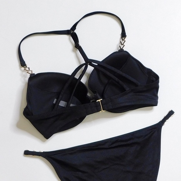 VICTORIA’S SECRET Black Bikini Set Top Bottoms Underwire Push Up 34D / Medium - Picture 8 of 16